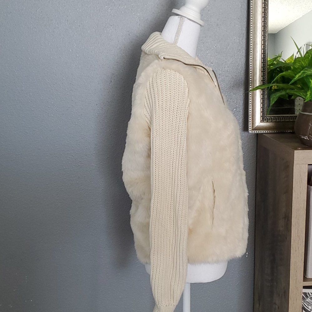 Anthropologie  white faux fur sweater jacket - Picture 4 of 6